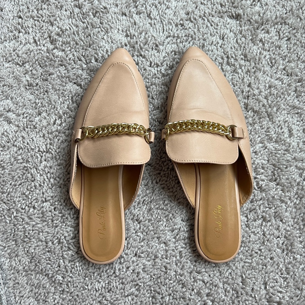 Pink Lily Millie Beige Leather Mules